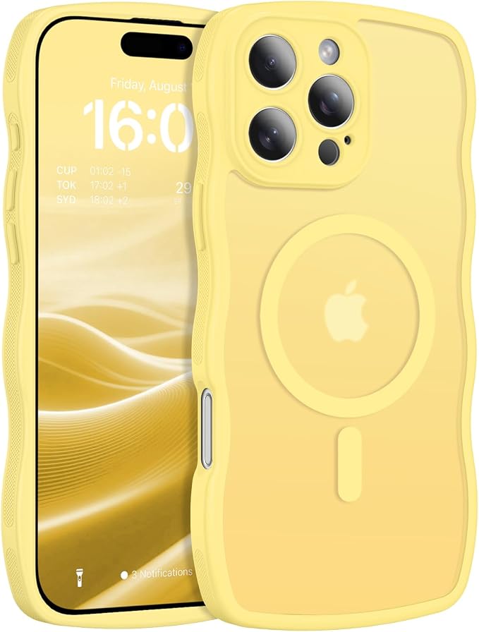 BENTOBEN Magnetic for iPhone 16 Pro Max Case, Cute Wavy [Full Camera Protection][Compatible with MagSafe] Matte Anti-Slip Bumper Women Girls Girly Protective Cover for 16 Pro Max 6.9" 2024, Yellow by BENTOBEN