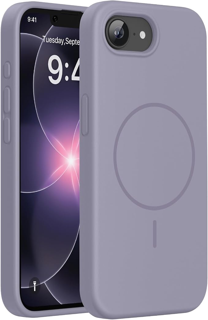 miracase Magnetic for iPhone 17e Case & iPhone 16e Case, [Soft Anti-Scratch Microfiber Lining], Compatible with MagSafe, Silicone Shockproof Protection Phone Case for iPhone 17e/16e, Lavender Gray by Miracase