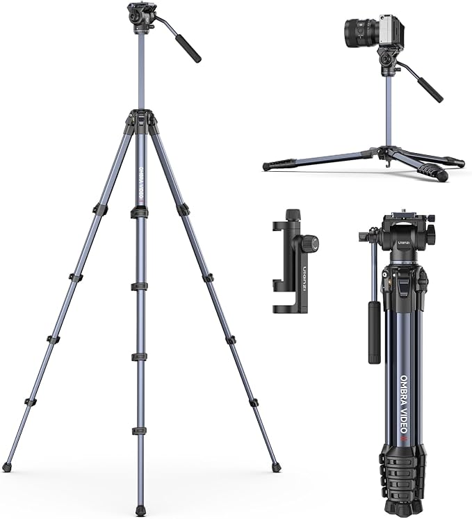 ULANZI Ombra Xiang Ⅱ Camera Video Tripod w Fluid Head, 61.5" Travel Tripod w 360° Rotated Arca Quick Release Plate, Portable Stand for Phone Camera Vlogging Video Shooting with Carry Bag Phone Clamp by ulanzi