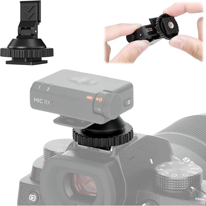 JJC Cold Shoe Mount Adapter for DJI Mic Mini / Mini 2 2S, Stable Anti-Slip | with Tighten Knob & 1/4"-20 Hole, High-Stength ABS, Angle Adjustable, Hot Shoe Accessories for DSLR Camera Video Recording by JJC