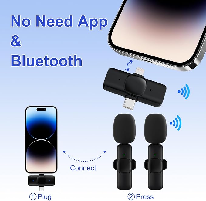 JUDKIOM 2 Pack Wireless Lavalier Microphone for iPhone,Android, USB C, Clip-on Mics, Bluetooth Lapel Mic for Video Recording Interview Vlog YouTube TikTok - Image 3