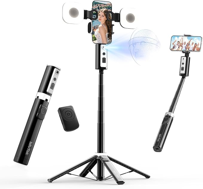 Auto Face Tracking Tripod for iPhone, Android & Camera, 60" Extendable Selfie Stick Tripod with Light and Remote, No App, 360° Rotation Phone Holder for TikTok, YouTube, Vlog, Live Streaming by WIVTAK