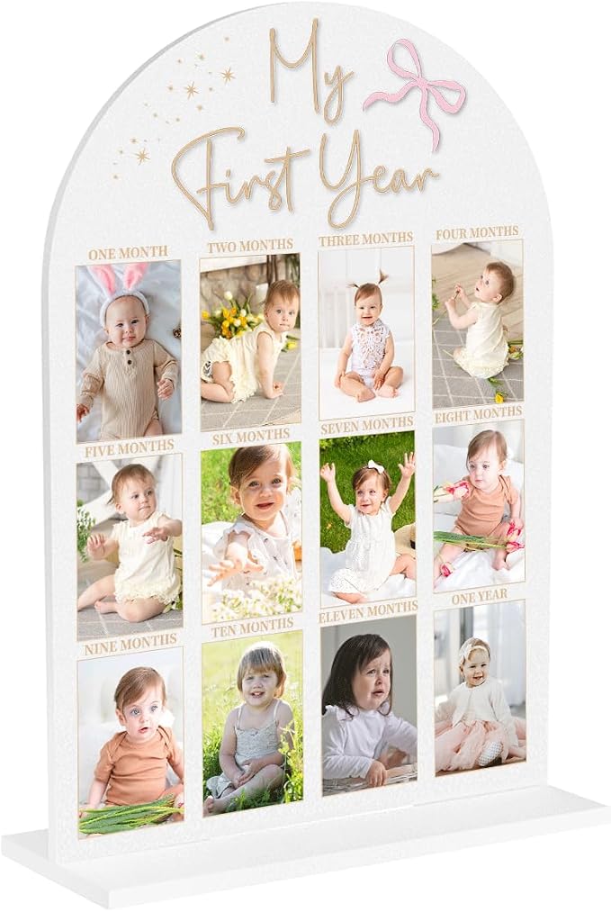 My First Year Photo Board Baby Milestone Signs One Year of Baby Photo Board, Best Babies Keepsake 10x14 Inches Acrylic Sign Decor Fits 2" x 3" Photo A20 by WelcometoMgfyfghj