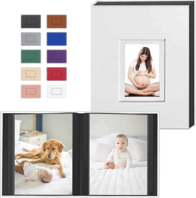 Popotop 4x6 Photo Album Holds 100 Pictures, Vegan Leather Hardcover | 100 Photos Capacity, Acid-Free Clear Slip-In Pockets, Compact Format, Front Photo Window, Gifts for Family Wedding Baby by Popotop