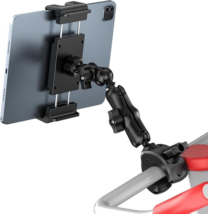 PLDHPRO Tablet Mic Music Holder for iPad Clamp Mount Stand, Microphone Tripod Treadmill Stroller Spin Bike Exercise Handlebar Accessories Compatible iPhone iPad Galaxy Tab 5.5-14.6'' Phones Tablets by Pldhpro