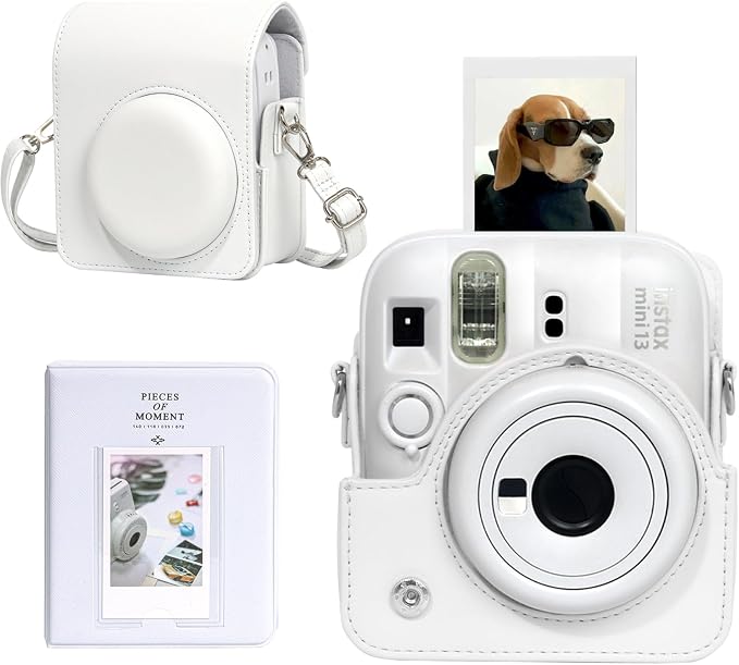CAIYOULE Camera Case for Fujifilm Instax Mini 13 Instant Camera, White | Mini 13 Protective Camera Case, PU Leather Camera Bag for Fuji Instax Mini 13, with Photo Album, Adjustable Shoulder Strap by CAIYOULE
