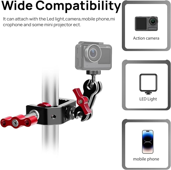 C Clamp Camera Mount with 1/4" and 3/8" Threads | Heavy Duty Aluminum C-Clamp Mount for Photo Studio Video Camera/ Tripods/Desktop/Table/Rods,Max 2.36 inches - Image 5
