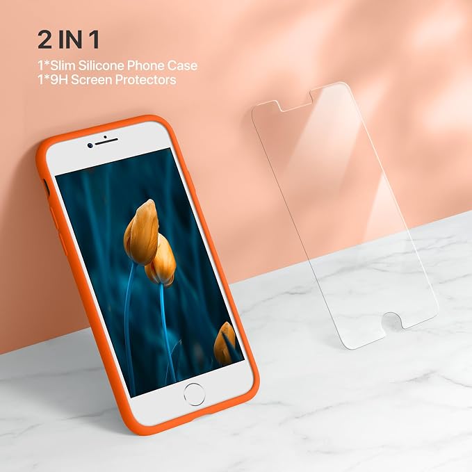 Miracase Silicone for iPhone SE 2022/SE 2020/7/8 Case,Amber Orange | Ultra Slim Cover with Screen Protector, Soft Microfiber Lining, Multi-Color Premium Silicone Shockproof Phone Case - Image 2