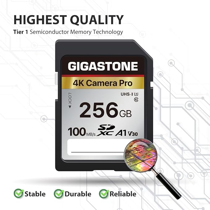 【5-Years Data Recovery】 GIGASTONE 256GB SD Card with USB Type C Card Reader, 4K Camera Pro, UHS-I A1 V30 U3 SDXC Memory Card Speed up to 170MB/s Compatible with Digital Camera, with 1 mini case - Image 7