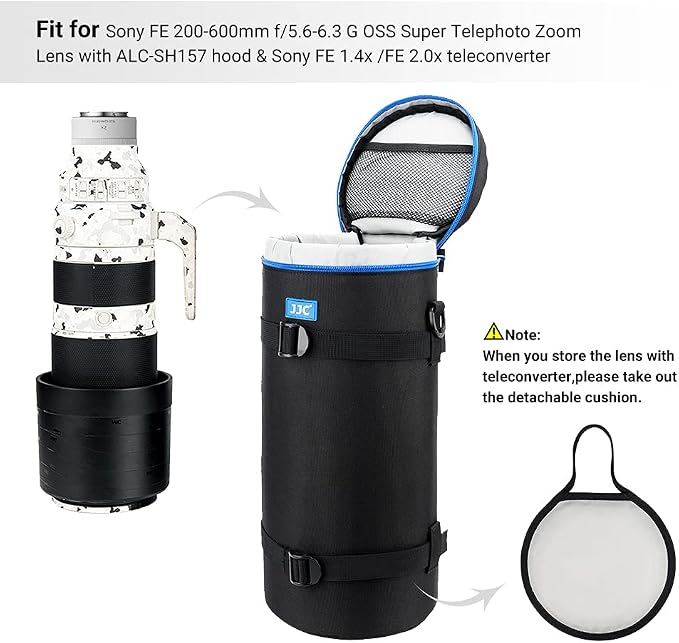 JJC Camera Lens Case Pouch, Padded Bag Fits Lens up to 5.5 x 14.6 (D x L) | for Telephoto Lens Sony FE 200-600mm f5.6-6.3/Nikon Z 600mm f6.3/Nikon Z 180-600mm f5.6-6.3 Lens & More, with Shoulder Strap - Image 5