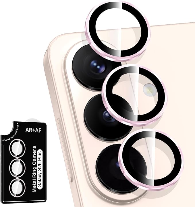 for Samsung Galaxy S26 Plus Camera Lens Protector, Individual Metal Ring Tempered Glass Lens Cover, [Strong Adsorption] Scratch Resistant Ultra-Thin HD Clear Lens Cover, 1 Set-Pink Ring by Btscase
