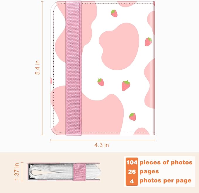 Fintie Instax Mini Photo Album for 2x3-Inch Film - 104 Pockets Small Albums for Fujifilm Instax Mini 12/11/99/40/7+/EVO/LiPlay/Link 3-2-1 Instant Camera/Polaroid Hi-Print Printer, Strawberry Cow - Image 6