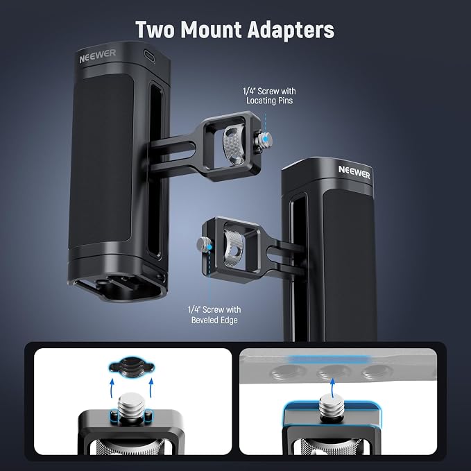 NEEWER Side Handle Grip with Wireless Remote Control Button Shutter Trigger for Smartphone Cage Video Rig, 2 Mount Adapters with 1/4" Screws & Locating Pins, Compatible with SmallRig Cages, PA005E - Image 2