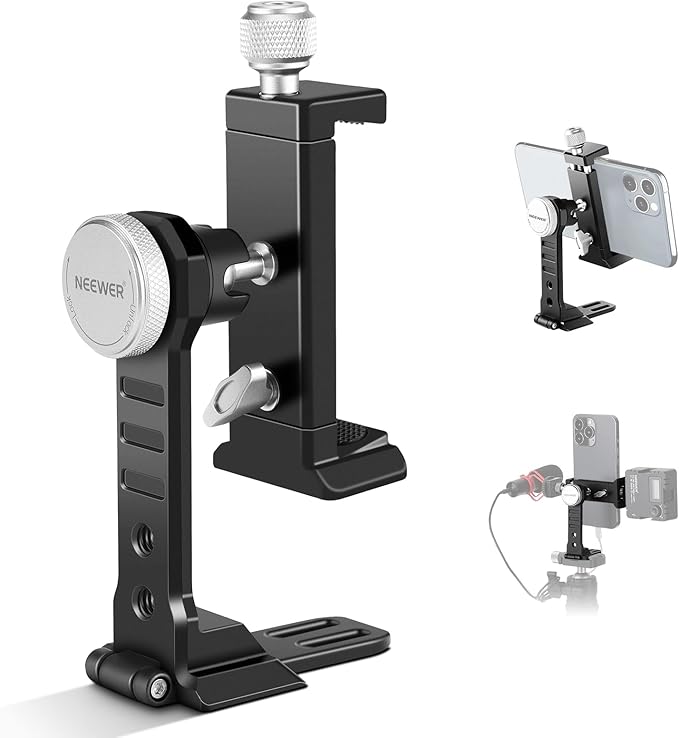 NEEWER Smartphone Tripod Mount Aluminum Alloy, 360° Rotatable Phone Stand | Cellphone Holder Clamp, Cold Shoe, Arca Base, Compatible with iPhone Samsung Galaxy Google Pixel & 2.6"-4" Wide Smartphones by Neewer