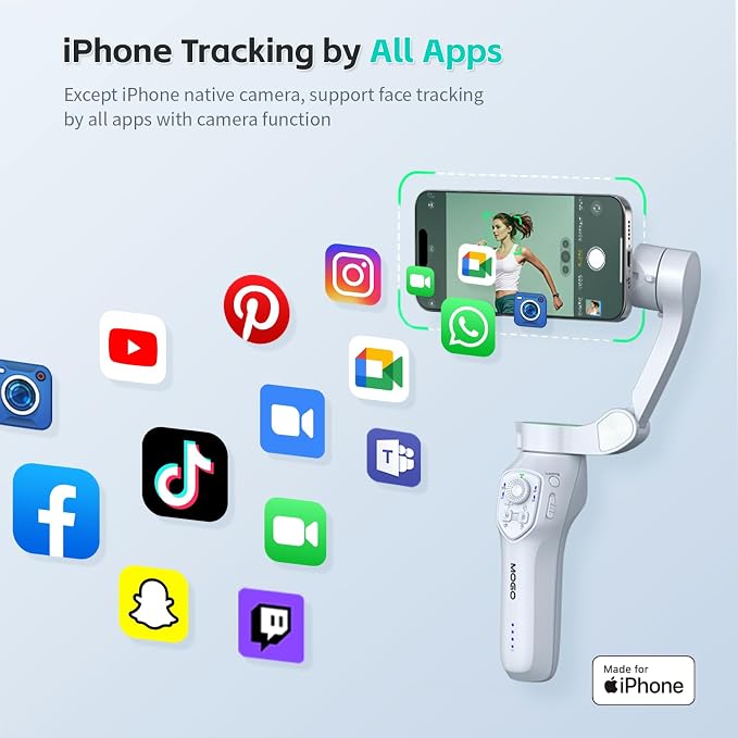 COMITOK Only for iPhone, MOGO [Apple MFi Certified] Gimbal Stabilizer for iPhone with Phone Clip & RGB Light, Support Selecting Tracking Target on Apple Watch & iOS26 Cameras for iPhone 16 15 Pro Max - Image 5