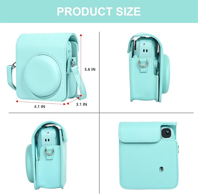 CAIYOULE Camera Case for Fujifilm Instax Mini 13 Instant Camera, Green | Mini 13 Protective Camera Case, PU Leather Camera Bag for Fuji Instax Mini 13, with Photo Album, Adjustable Shoulder Strap - Image 3