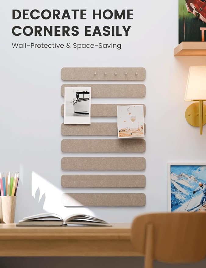 Fluxynara 13" x 2" Felt Wall Panels, Taupe | 8-Pack Includes 50 Push Pins and Adhesive Tabs for Photos, Notes and Decor in Bedroom Doors, Home Office or Studios - Image 4