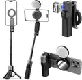 AMAZEAR Phone Camera Grip with Selfie Stick Tripod, Cellphone Accessories with Detachable Wireless Shutter Button for iPhone 16 17 Pro Max, Comfort Ergonomic Phone Handle Holder, Black with Light by YourProPhotoGear