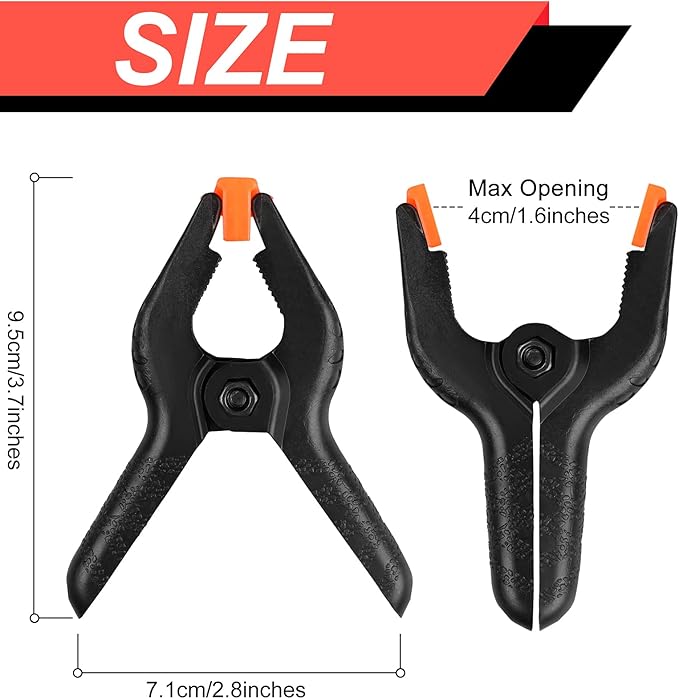 12 Pack Plastic Spring Clamps, 3.5inch Small Heavy Duty Clips for Crafts, Backdrop Stand, Woodworking, Photography Studios (Black) - Image 2