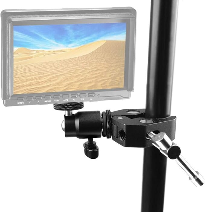 ChromLives Camera Clamp Mount Ball Head Monitor Clamp Super Clamp and Mini Ball Head Hot Shoe Mount with 1/4''-20 Tripod Screw for LCD/DV Monitor, LED Lights, Flash, Microphone and More 2Pack - Image 7