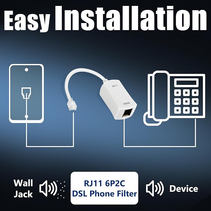 Uvital DSL Filter for Landline Phone, 2 Pack DSL Phone Filter RJ11 6P2C | in-line ADSL Filters for Interference Elimination (White), Answering Machines/Fax Machines Compatible-Single 2C Line - Image 5