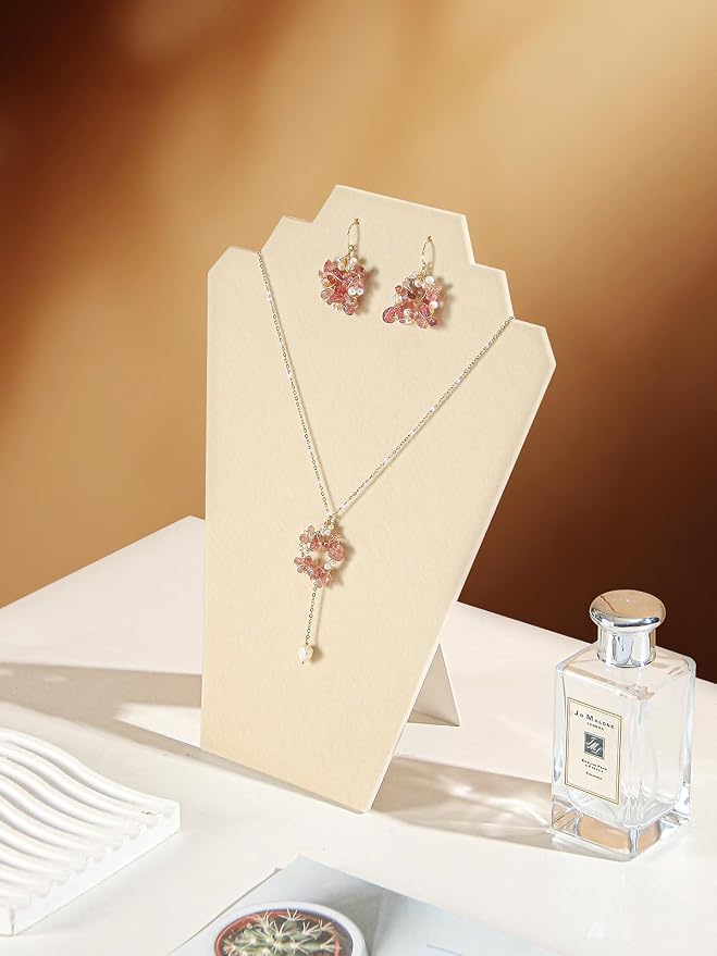 Coward 4Pcs/Set Beige Necklace Earring Jewelry Set Display Stand, Foldable Velvet Necklace Bust Easel Chain Necklace Holder Organizer Rack for Home or Store Show - Image 3