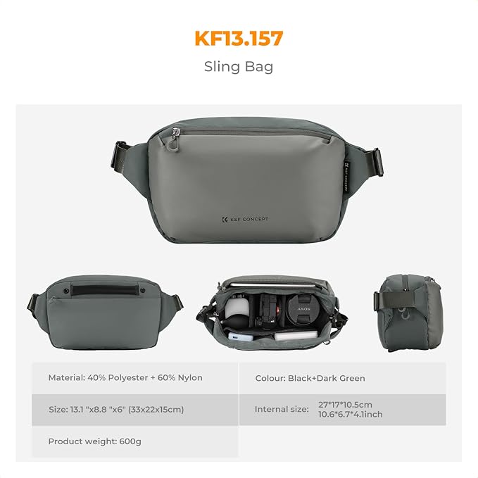 K&F CONCEPT 2 in 1 Camera Sling Bag, Everyday Shoulder Bag | Multifunction Photography Compact Crossbody DSLR Portable Bag, Compatible for Canon/Nikon/Sony, BS01 - Image 7
