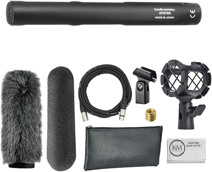 Audio-Technica AT875R Short Shotgun Microphone with Shockmount + Windshield + 20ft XLR Microphone Cable + Cleaning Cloth (5 Items) by Unknown
