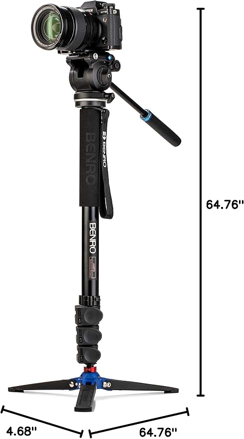 Benro Classic Video Monopod with S2 PRO Flat Base Video Head, 5.5 lb Max, 3 Leg Folding Base, Flip Lock, Carrying Case (A38FDS2PRO) - Image 10