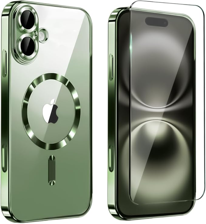 Magnetic Glossy Case for iPhone 17,iPhone17 Phone Case Slim Clear Luxury with Screen Protector & Camera Protector [Compatible with MagSafe], Shockproof Cover for iPhone Case 17-Dark Green by Unknown