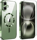Magnetic Glossy Case for iPhone 17,iPhone17 Phone Case Slim Clear Luxury with Screen Protector & Camera Protector [Compatible with MagSafe], Shockproof Cover for iPhone Case 17-Dark Green by Unknown