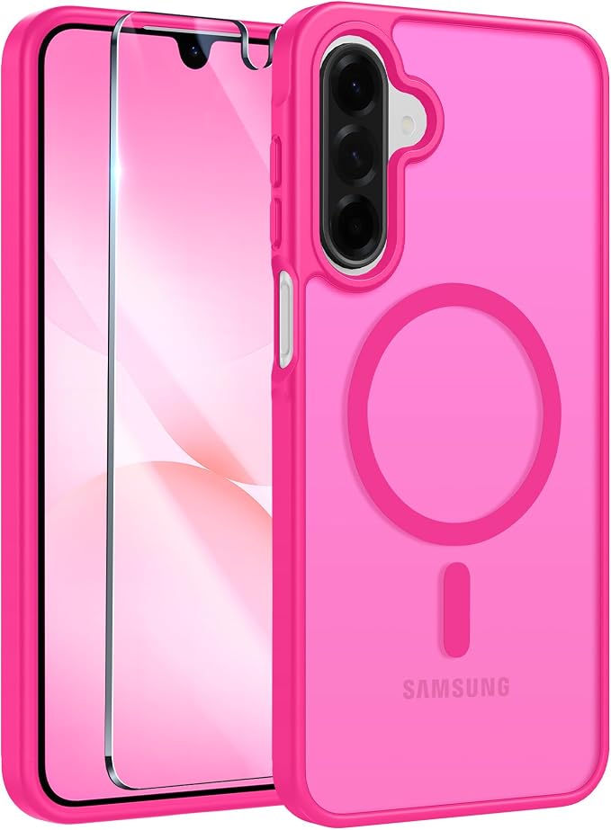 FNTCASE for Galaxy A26 5G Phone Case, Fit for Magsafe, Screen Protector | Translucent Matte, 14FT Military Grade Drop Protection, Slim Shockproof Protective, for Samsung A 26 4G Cover, Hot Pink by FNTCASE