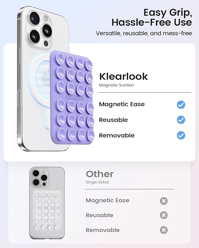 Klearlook Magnetic Suction Phone Mount for MagSafe Case, Lavender | Removable Sticky Phone Grip Holder for Hands-Free Makeup / Selfie / Vlog for TikTok & Instagram Influencer / Creator - Image 3