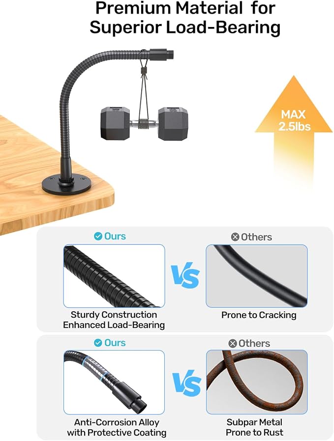 13" Microphone Gooseneck Extension, 5/8-27 Thread, 360° Swivel, Heavy Duty | 2.5 lb High Load Capacity, Flexible Metal Arm, Durable Build, Supports Mic/Webcam/Phone for Podium, Lecture, Recording, DIY - Image 4