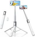 Lamicall 65" Tripod for iPhone 0.77lb Selfie Stick with Remote & Cold Shoe | Auto Open Phone Tripod Ultra-Stable Phone Stand for Recording for Travel Live Stream Vlog fit iPhone 17 Pro Max Android-White by Lamicall