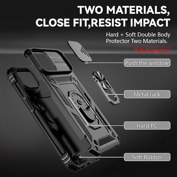 HNHYGETE for iPhone 15 Case with HD Screen Protector: [Military Grade 20ft. Drop Tested] Ring Shockproof Protective Phone Case for - iPhone 15 Black - Image 5