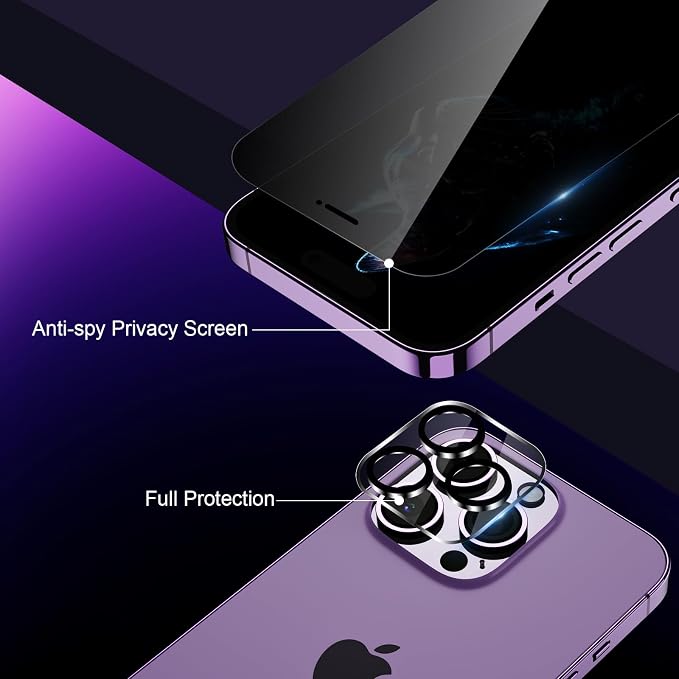 2+2 Pack Privacy Screen Protector for iPhone 15 Pro, 6.1 Inch | Camera Lens Protector, Tempered Full Screen Glass, Anti-Spy, Bubble Free, Case Friendly - Image 4