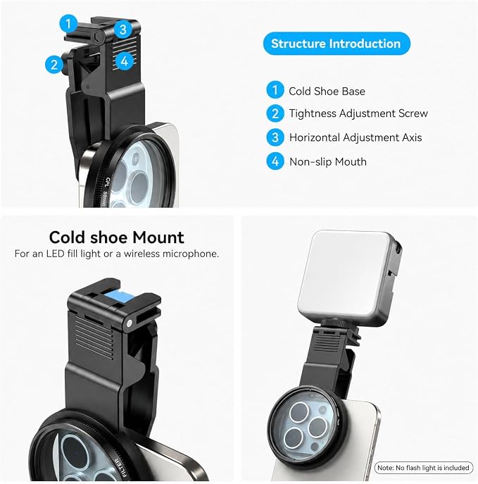 APEXEL 58mm CPL Phone Lens Filter for iPhone & Android, Reduce Glare & Enhance Colors for Photos and Videos, with Universal Clip, Adapter Ring & Cold Shoe Mount - Image 5