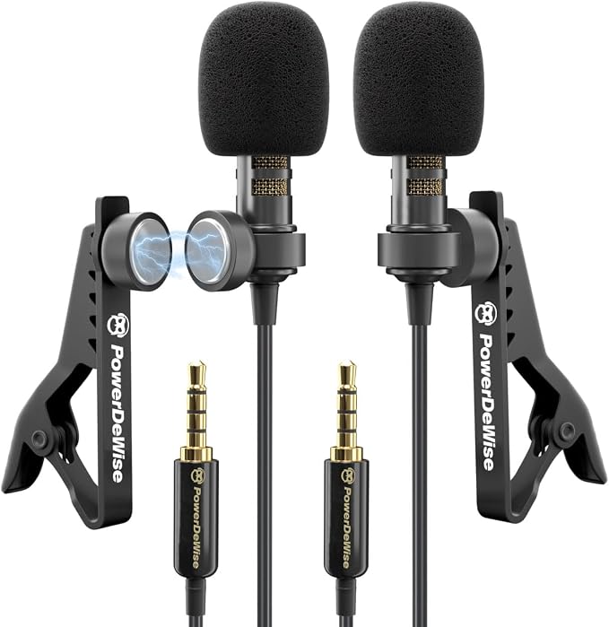Dual Lavalier Microphone Set for iPhone, Android & Camera – Professional Clip-On Lapel Microphones for Interviews, Podcasting, YouTube, Video Recording, Vlogging & Online Teaching by PowerDeWise