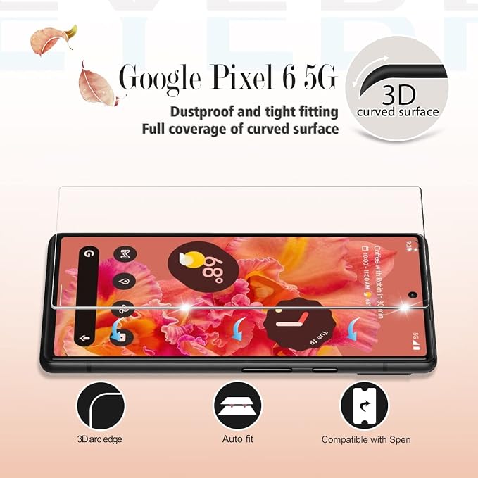 Google Pixel 6 5G Screen Protector + Camera Lens Protectors, [2+2 Pack] Full Coverage Tempered Glass Screen Protector for Pixel 6 [Case-Friendly][Anti-Shatter][3D Glass] - Image 3