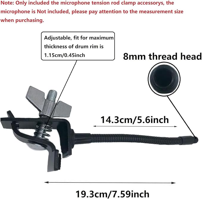 Drum Rim Microphone Clamp Percussion Microphone Mount Attachment for Drum Set Bass Drum Hoop, Drum Microphone Clip Holder with Tension Rod - Image 6