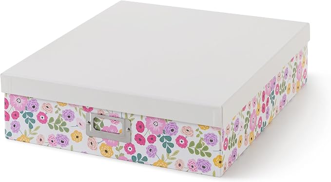 Soul & Lane - Floral Memory Storage Box, 14.8x13x3.7 In, Morning Garden | Keepsake Scrapbook Organizer with Lid for Photos, Letters and Memorabilia, Decorative Floral Storage for School Memories by SoulLane