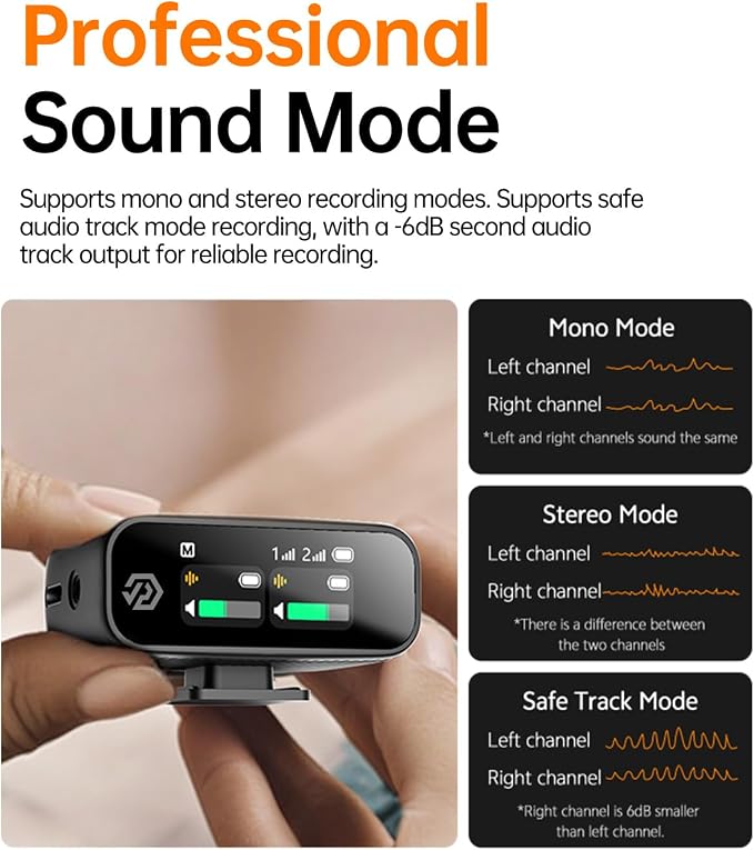 PQRQP S20 Mic (2 TX + 1 RX + Charging Case), Mini Microphone for iPhone/Android/Camera, 48kHz/24-bit High Audio, AI Noise Cancelling, 48h Use, 820ft Range, Wireless Microphones for Vlog, Streaming - Image 7