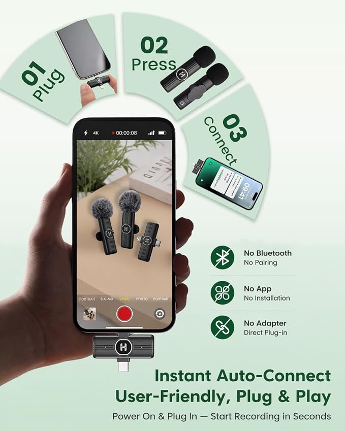 Wireless Lavalier Microphone, Mini Clip-On Mic with Noise Reduction | For iPhone, Android & iPad | USB-C & Lightning Compatible | Plug & Play for Video Recording, TikTok & YouTube - Image 5