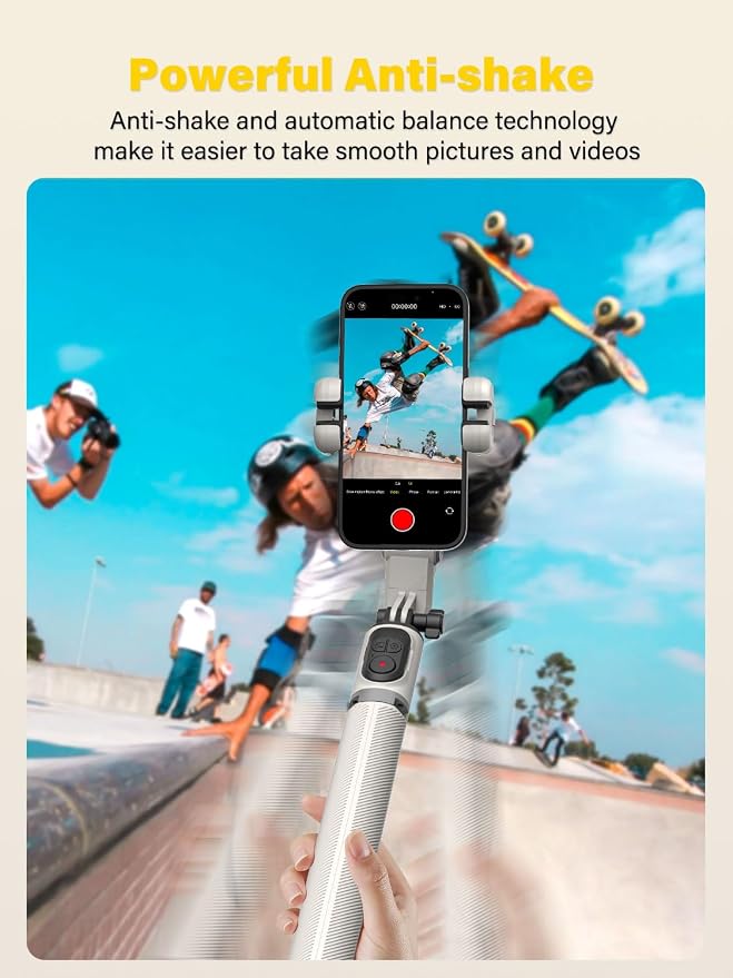 AOCHUAN M2PRO White Smartphone Gimbal Stabilizer, 4-in-1 Phone Stabilizer | No App Required Face Tracking, 108cm Extension Rod with RGB Fill Light, for iPhone & Android, Selfie, Travel, Daily Recording - Image 5