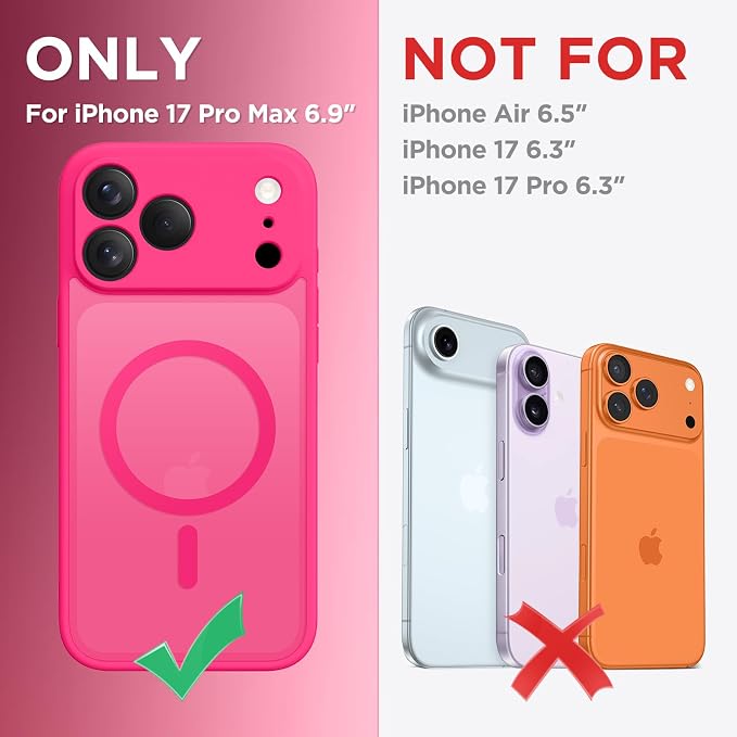CAPRARO for iPhone 17 Pro Max Case, Compatible with MagSafe Hot Pink | Upgraded [Full Camera Protection] Protective Translucent Matte Women Girl Magnetic Phone Case Cover, Hot Pink - Image 2
