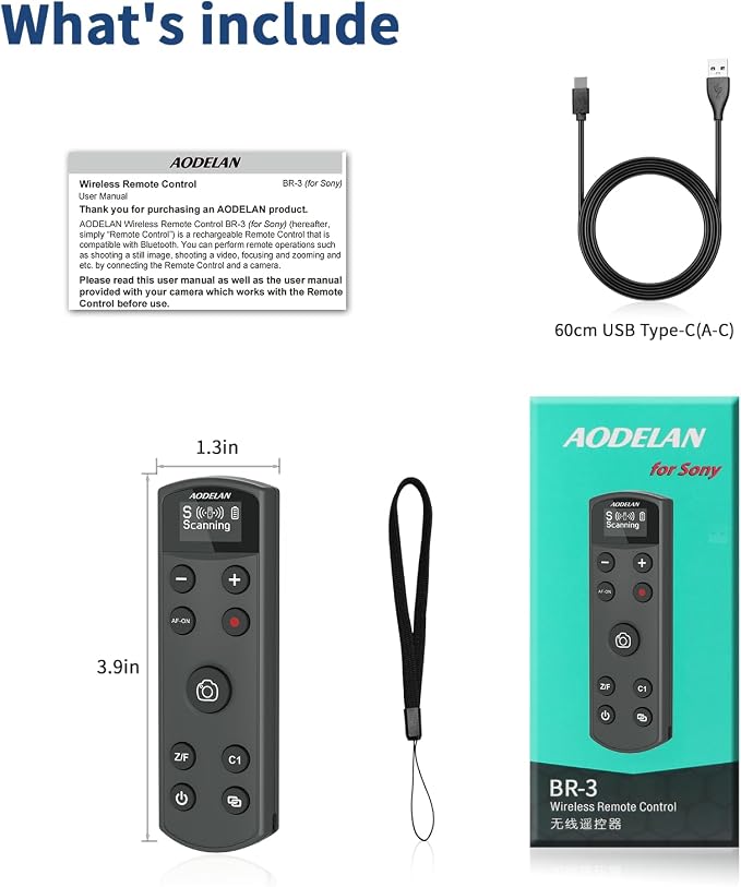 for Sony Camera Rechargeable Shutter Release Wireless Remote Control | Compatible with Sony ZV-E10,ZV-1F,ZV-1,A6400,A6700,A7C,A7III,A9,A9 II,DSC-RX0 II,Replace RMT-P1BT(Black) - Image 9