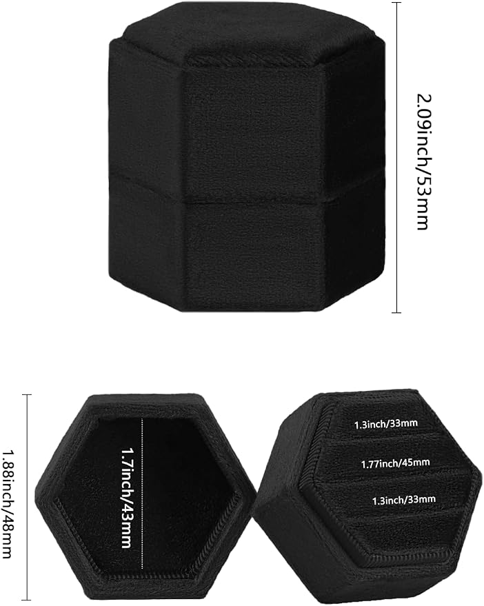 MFXIP Velvet 3 Slots Jewelry Ring Box Engagement Wedding Box Keepsake Box Bridal Photo Ring Triple Slots Hexagon - Image 2