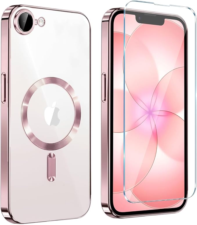 Magnetic Glossy Case for iPhone 17e,iPhone17e/16e Phone Case Slim Clear Luxury with Screen Protector & Camera Protector [Compatible with MagSafe], Shockproof Cover for iPhone Case 17e-Pink by Unknown
