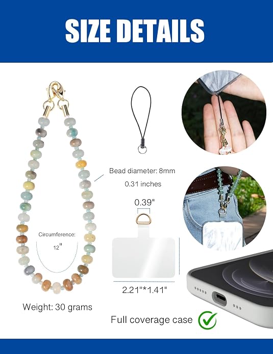 CH.yishi Crystal Beaded Phone Charm Wrist Strap Camera Lanyard | Handmade Cell Phone Chain,with Tether Tab,Keychain Bag Wallet Natural Stone Charm,Headphone Gemstone Decor,Camera Wrist Strap - Image 5